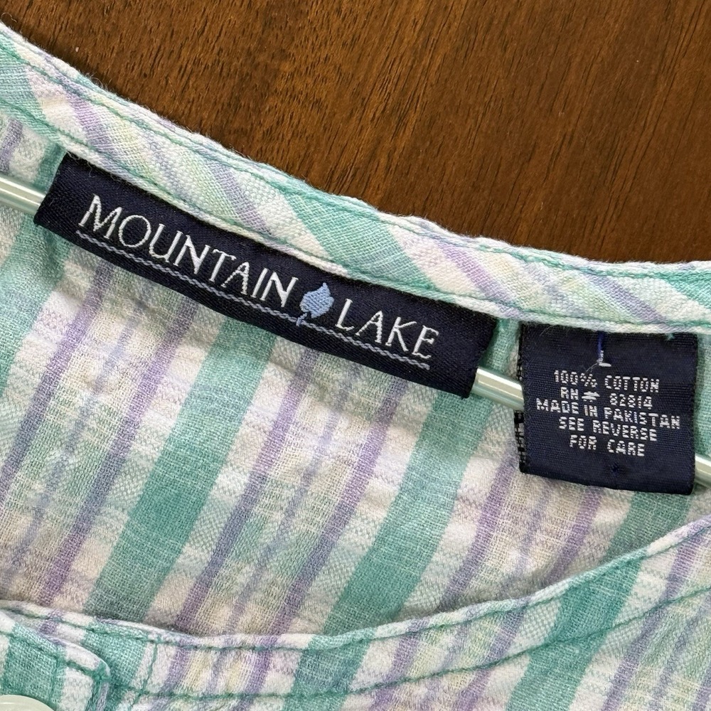 Vintage Womens Plaid Cotton Midi Dress L Green Button Front Prairie Cottagecore - Picture 5 of 9